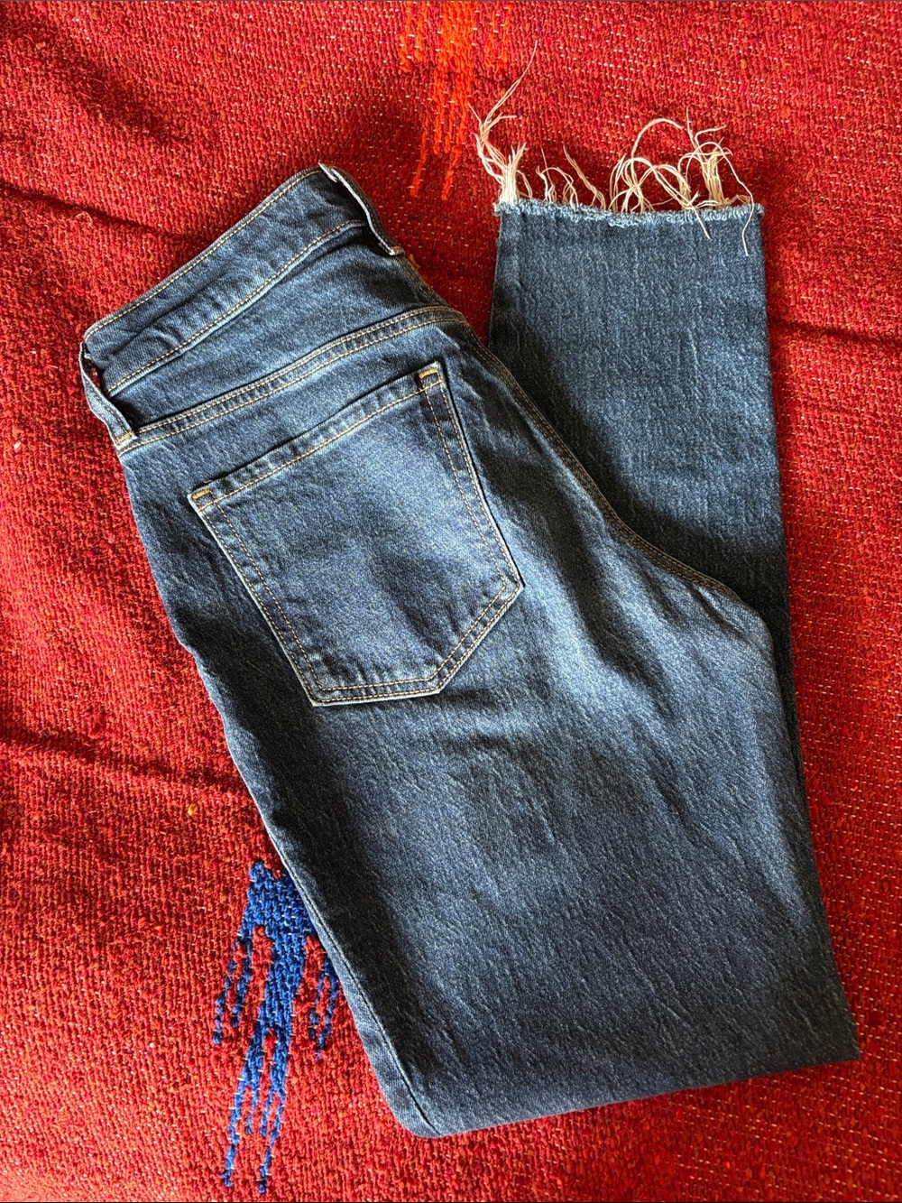 Old Navy Dark Blue Frayed Hem Ankle Jeans